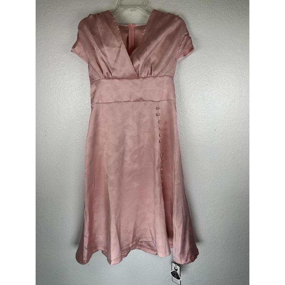 Women’s L 40’s Style Retro Stage Pink Butterfly Jacquard Vintage Fit Flare Dress